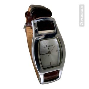 Vintage 90’S JESSICA Leather Brown Band Silver Wrist Watch Women’s BRAND NEW